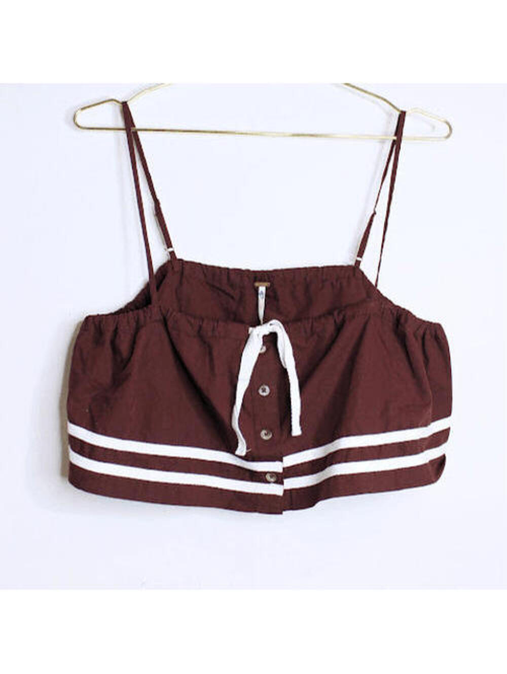 NWT Free People Chocolate Brown White Stripe Cotton Crop Tank - Medium